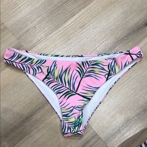 Pink Leaf Print Bikini Bottom